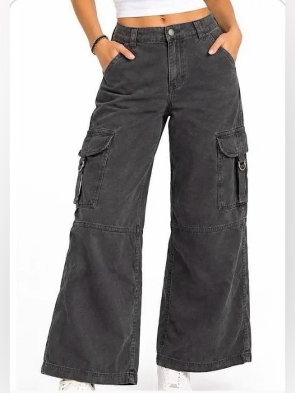 American Eagle Black Washed Wide-Leg Cargos
